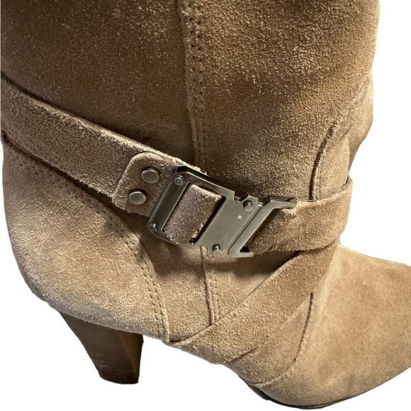 Vince Camuto Womens Beige Suede Connolly Mid-Shaft Boot Belted Chunky Heel  8.5 - Picture 5 of 14